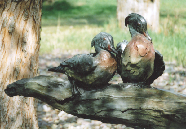 Detail of the left side Wood Ducks On Still Water Monument